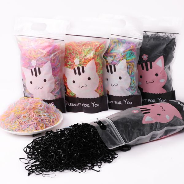 

1bag girls black colorful disposable elastic hair bands ponytail holder scrunchie kid headband children fashion hair accessories, Slivery;white