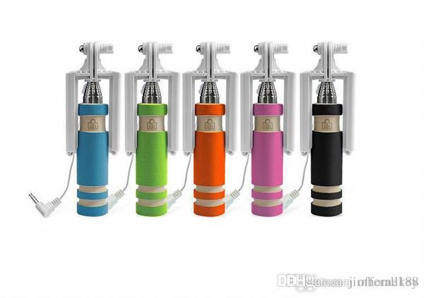 

new smallest light weight super mini extendable audio cable wired mobile phone stick handheld selfie monopod for iphone 5 6 6s