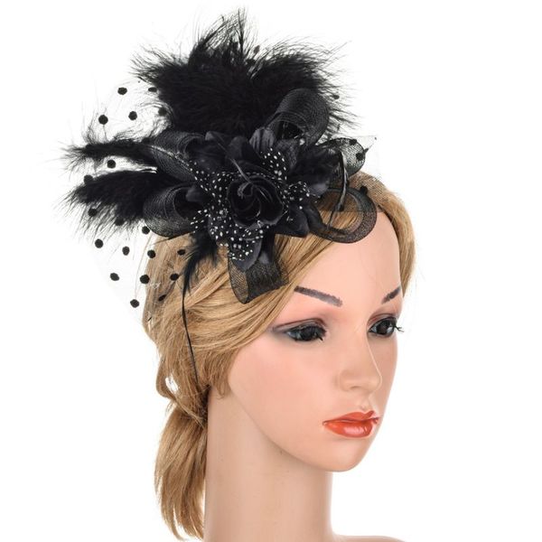 

women ladies polka dot headband hair clip fashion net mesh feather hat pilbox cap hair band wedding party