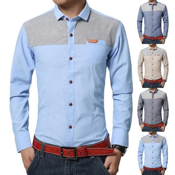 

plus size men's shirts men dress solid color turn down collar long sleeve shirts stitching pocket buttons slim men dress shirt, White;black