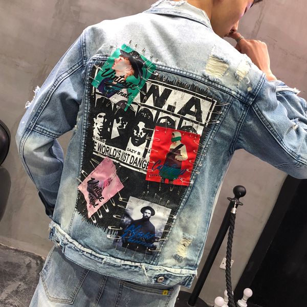 

yasuguoji new 2019 punk style fashion patchwork stonewashed jean jacket men denim jackets streetwear vintage denim jacket men, Black;brown