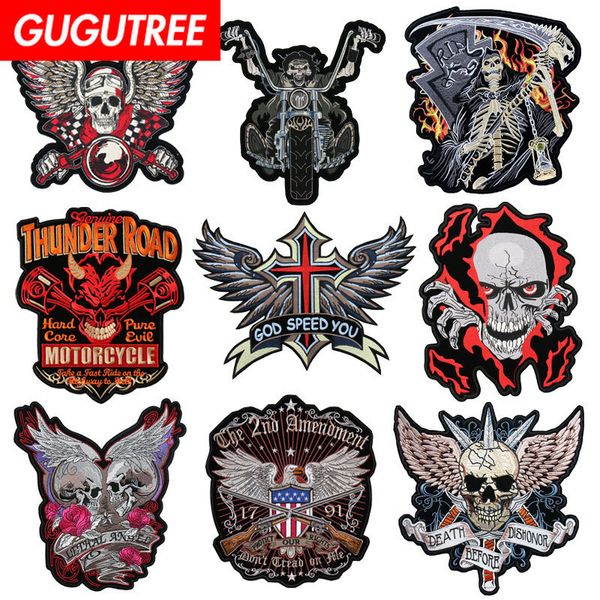

gugutree embroidery big eagle skull wings wolf tiger patch animal cartoon patches badges applique patches for clothing dxl-93, Black