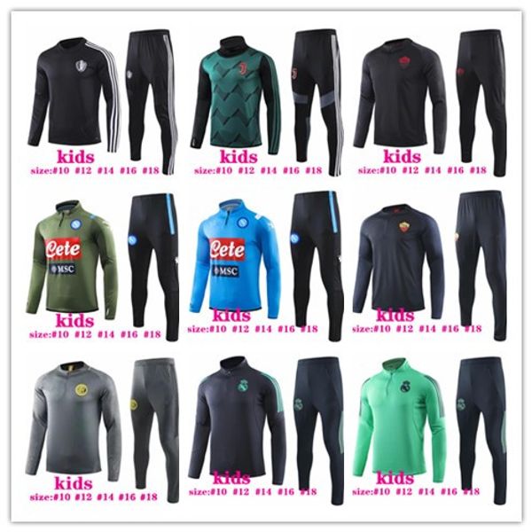 

19 20 real madrid kids soccer tracksuit 2019 2020 napoli roma football training tracksuit 19 20 kids football training suit jogging chandal, Black