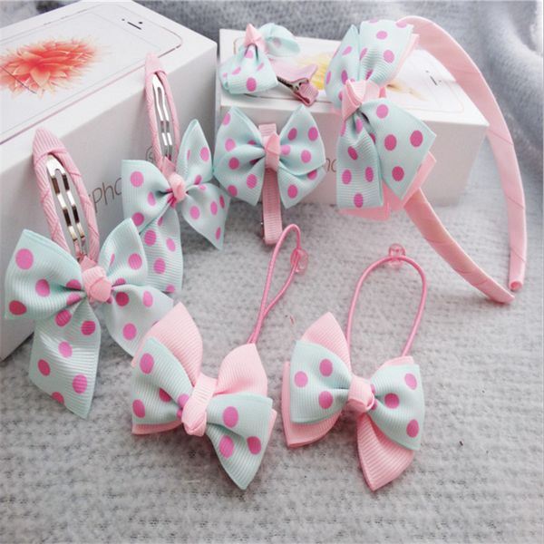 

7pcs/set children hairband hairpins side clip for hair baby girls hair clip headband pink bowknot headwear accessories, Slivery;white
