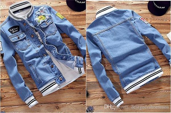 

роскошные мужские патч designs осени жан куртки моды с длинным рукавом верхняя одежда street style отпечатанных повседневная одежда мужская, Black;brown