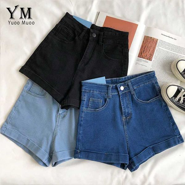 

women's shorts yuoomuoo ins fashion basic denim women solid hip up blue jeans all match high waist for short bottoms, White;black