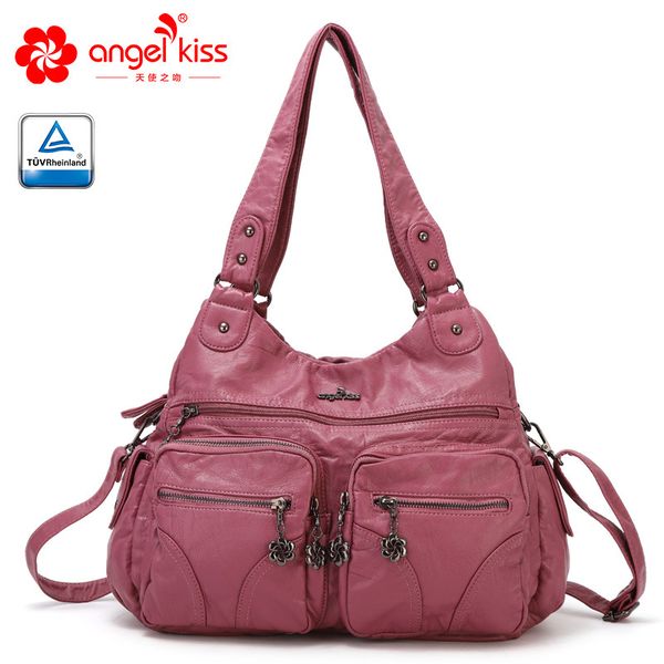 

angelkiss women handle satchel handbag shoulder bag washed pu leather purses and handbags