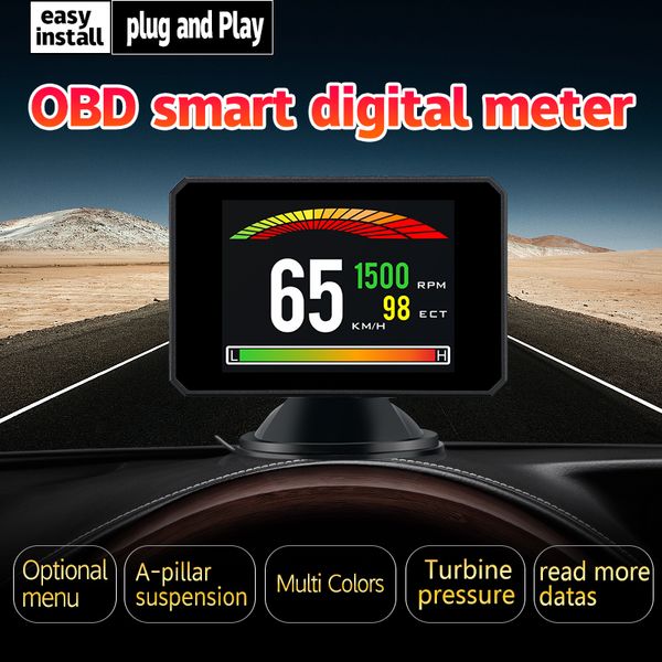 

p16 hud head up display car water temperature volt digital display fuel consumption hud speed projector obd gauge