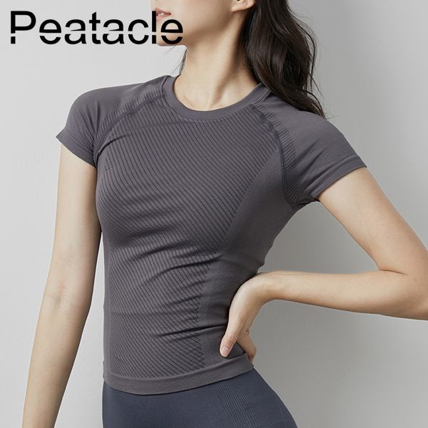 

peatacle yoga shirt fitness running women short sleeve sports wear for gym workout seamless breathable 2020 new sexy, White;red