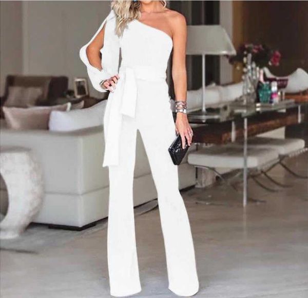 

streetwear комбинезоны для женщин 2018 одно плечо срезанные рукава sexy rompers женщин комбинезон длинные брюки комбинезоны combinaison femm, Black;white