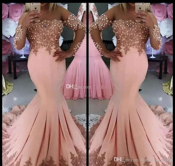2019 дешевые розовые платья выпускного вечера русалка с плеча с длинными рукавами вечерние платья выпускного вечера выпускного вечера на заказ плюс размер