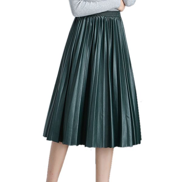 

юбки для женщин кожа юбки высокой талией плиссированные pu поддельный весна осень зима элегантный midi длинные юбки женский черный красный к, Black