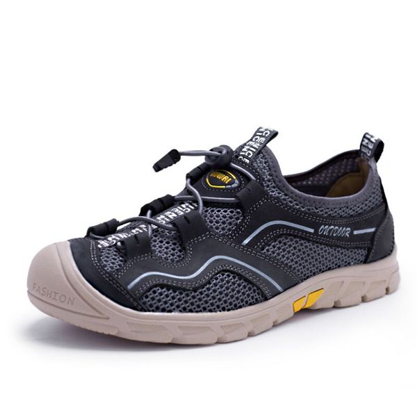 

summer spring men's shoes mesh casual shoes genuine leather breathable outdoor male sneakers walking footwear loafers, Black