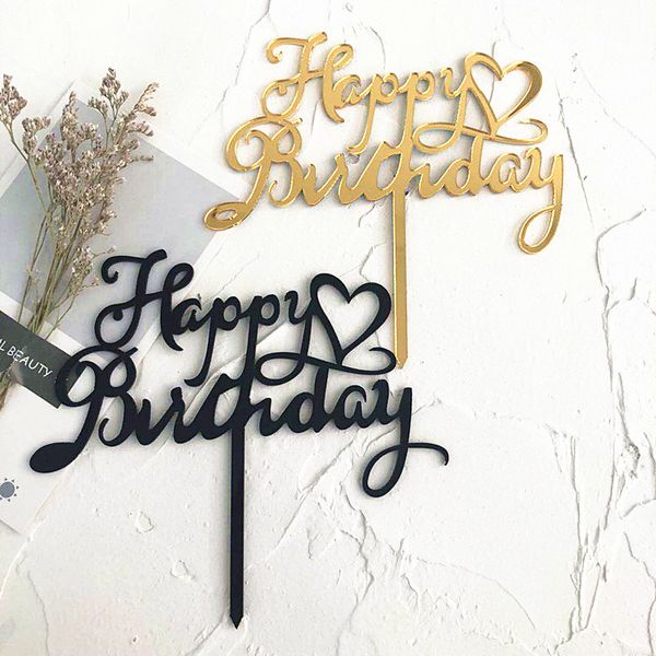 2019 alles Gute zum Geburtstag Acryl Kuchen Topper Gold Herz Cupcake Topper für Kinder Geburtstag Party Kuchen Dekorieren Lieferungen Baby Dusche