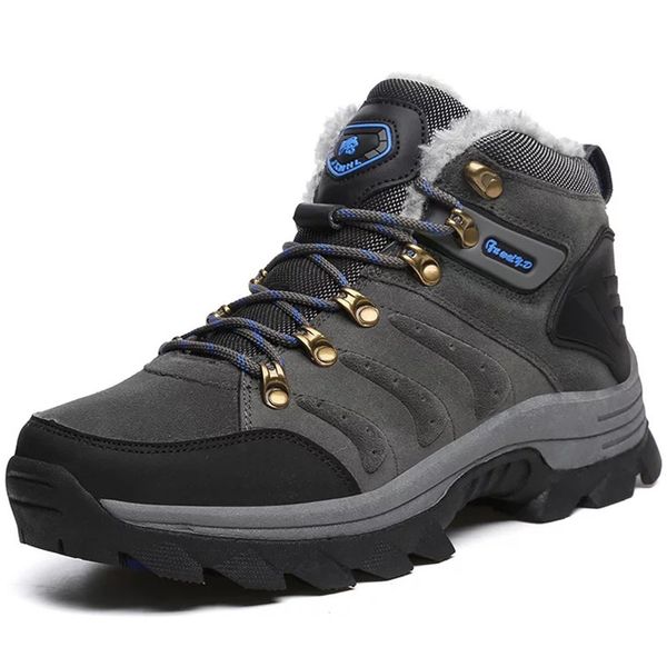 

super warm men winter boots suede leather snow boots fur plush winter snow shoes for men lace up outdoor shoes plus size, Black