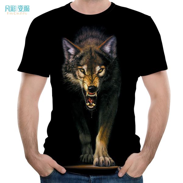 

street personality hip hop t-shirt animal wolf 3d printed t-shirt jacket short sleeve summer cool men's clothing, White;black
