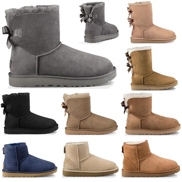 

Discount Luxury Designer Australia women winter snow boots classic ankle kneel shoes short bow fur boot black Chestnut fashion size 36-41