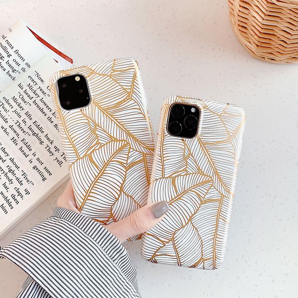 

gold plating banana leaf case for iphone 11 11pro max xs max x xr 6 6s 7 plus phone case luxury laser back cover