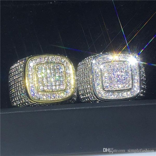 

vecalon handmade male ring 925 sterling silver pave setting 275pcs 5a cz party wedding band rings for men rock hiphop jewelry