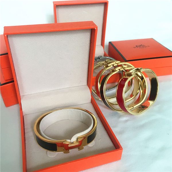 

luxury designer 316l brand stainless steel bracelets women and men bracelets h hard bracelet jewelry with box, Black