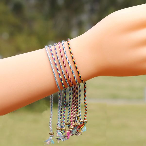 Moda- Corda di cotone multicolore fatta a mano intrecciata Vsco Gril Bracciale dell'amicizia fortunato Cavigliera intrecciata bohémien arcobaleno per donne e ragazze