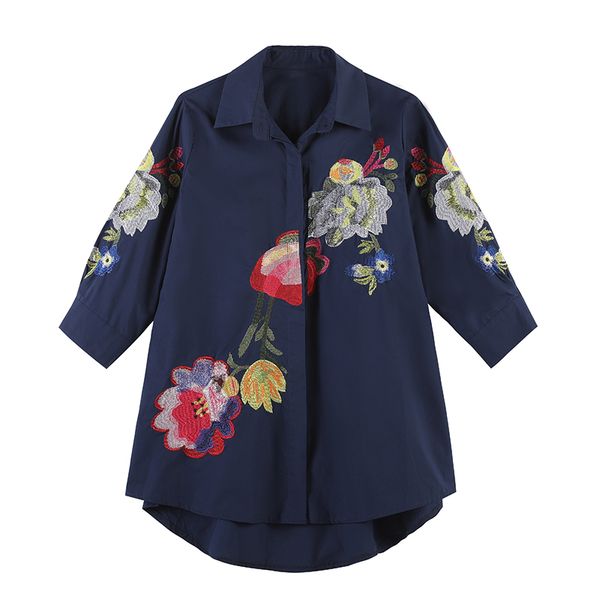 

2019 new spring women shirts lantern sleeve after shortfore long blouse shirt white navy 5650