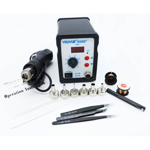 

new 700w air gun youyue 858d+ esd soldering station welding air gun bga rework solder station 6 nozzles + 3 tweezers