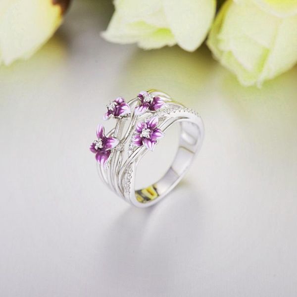 

colorful transparency enamel tree flower ring yellow cubic zirconia cz ring party fashion jewelry, Slivery;golden