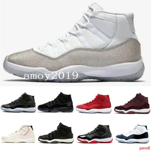 

2020 wmns metallic silver 11 bred prm heiress cap gown chicago midnight navy 11s space jam basketball shoes mens sports sneakers