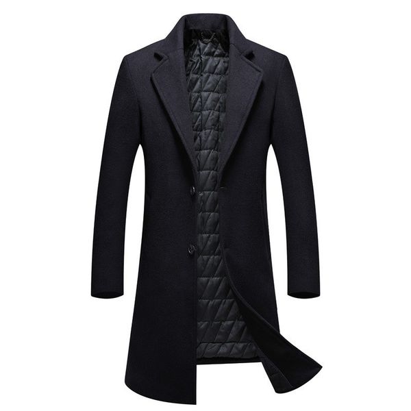 

men winter wool coat 2019 men's new fashion solid color warm thick wool blends woolen pea coat male trench overcoat, Black