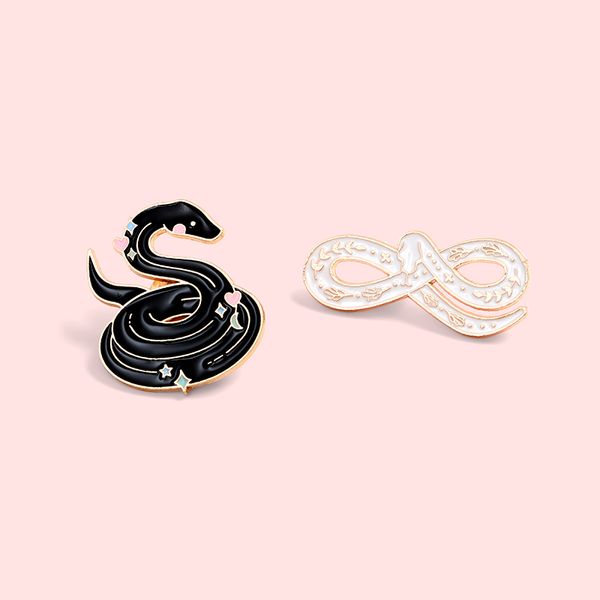 

cartoon black and white snake horror star heart animal brooch leaf pattern wheat couple enamel pin girl denim clothes pendant, Gray