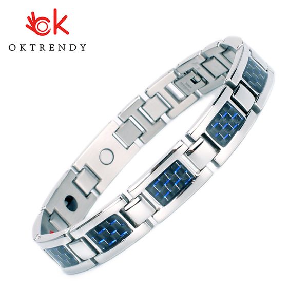 

oktrendy germanium magnetic bracelet men tennis bracelet bio magnetic titanium for arthritis blue bracelett, Golden;silver