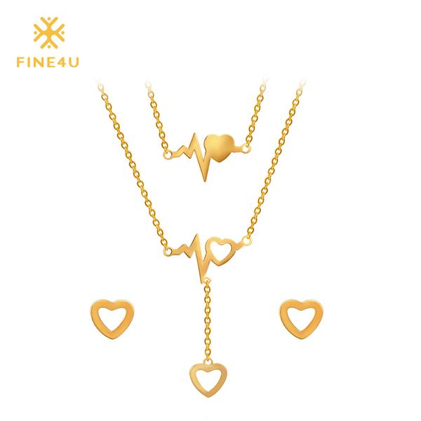 

2018 new fine4u n007 316l stainless steel jewelry sets for women heart pendant necklace & earrings wedding jewelry set, Silver