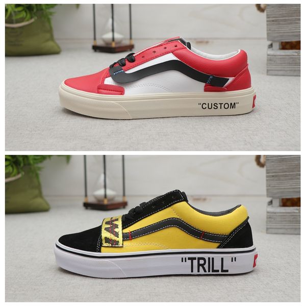

2020 off van red white black yellow stripe old skool classic men casual shoes skateboard canvas sports shoes designer sneakers size 36-44