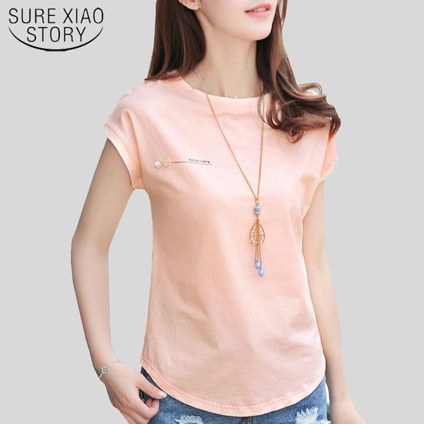 

2019 new summer fashion blouses ladies solid short sleeve pink camisetas feminina plus size letter womens clothing 2299 50, White