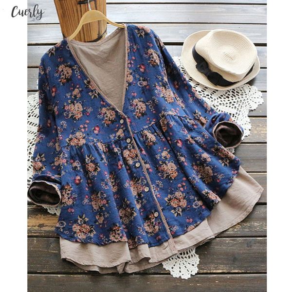 

2020 spring autumn women long sleeve blouse vintage floral print shirt plus size cardigan lady button up blusa feminina, White