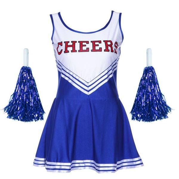 

tank dress blue pom pom girl cheerleaders dress fancy