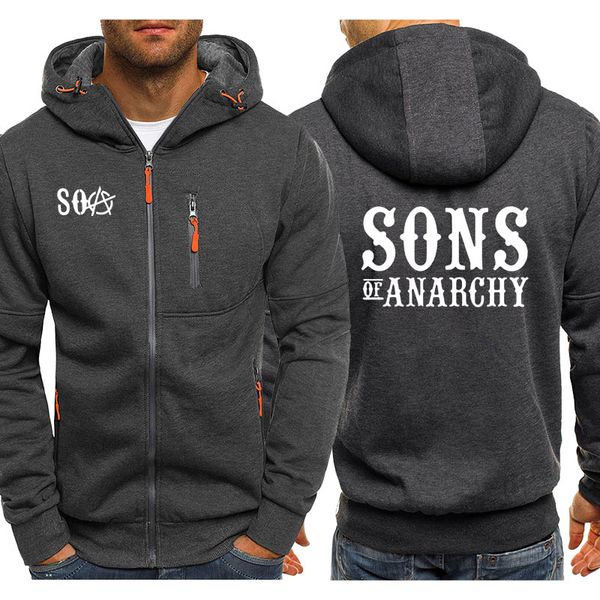 

soa sons of the child new fashion samcro men sportswear zipper hoodies male casual sweatshirt fleece hip hop warm hoody, Black