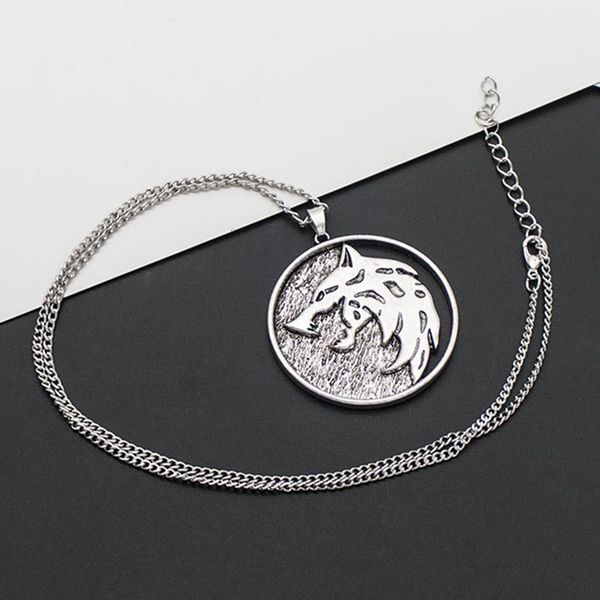 

tv medallion wolf necklace silver chain rivia pendant cosplay jewelry game wizard 3 wild hunt wolf head necklace