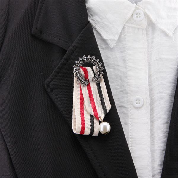 

men cloth brooch clips pins wedding jewelry crystal pearl bowknot ribbon brooches for women girls ornaments gifts, Gray