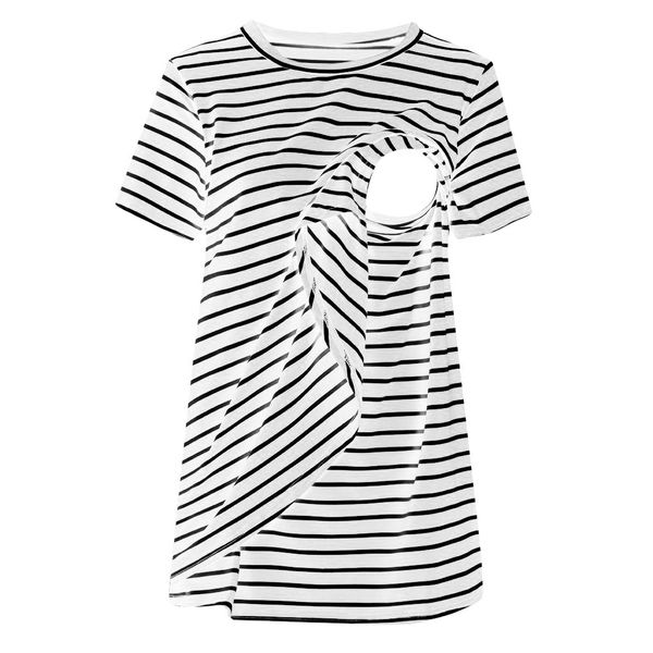 

women's clothing maternity short sleeve striped nursing blouse breastfeeding t-shirt pregnancy clothes for pregnant women c, White