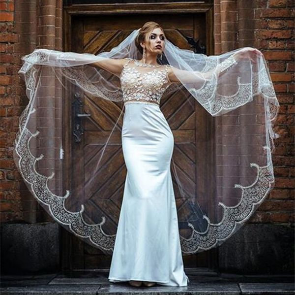 2019 New Design Wedding Veils Lace Edge One Tier Church Bride