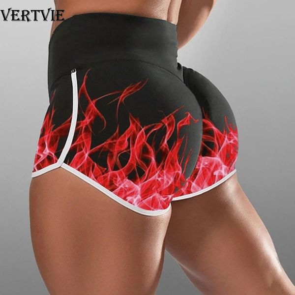 

vertvie high waist seamless fitness tie dye yoga shorts ladies buscrunch shorts solid cycling biker short sport tights, White;red