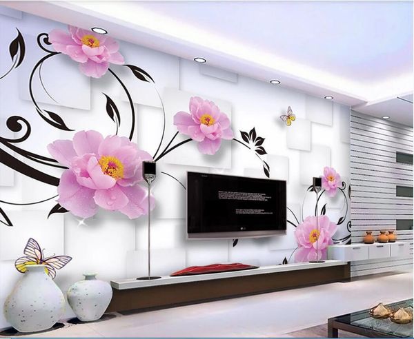 

3d wallpaper custom p murals pink peony square modern fashion quietly elegant 3d background wall decor wall art pictures