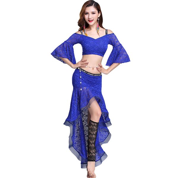 

lace bellydance costume belly dance set for women flared sleeve gypsy practice dancing outfits exotic dancewear dc1284, Black;red