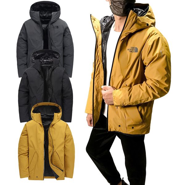 

n f--t9157-whiteiswhite winter man warm parkas two-layer thick coat detachable liner fahsion outwer men hooded sport outfit jacket, Black