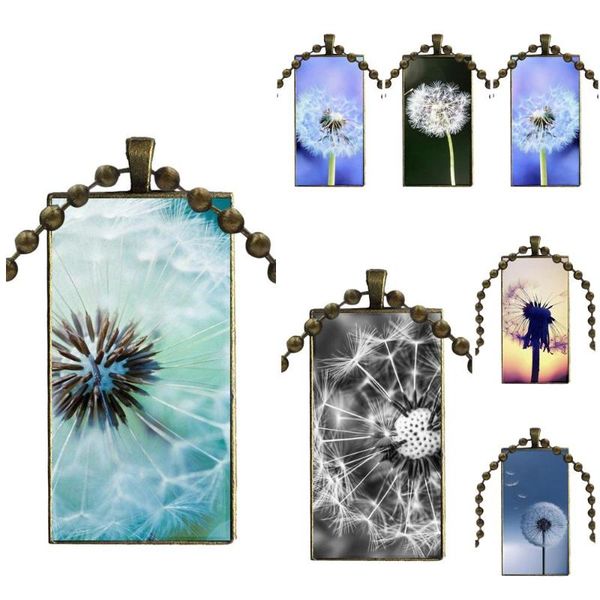 

ej glaze for girls handmade gift glass cabochon pendant necklace rectangle fashion necklace the dandelion flying protective, Silver