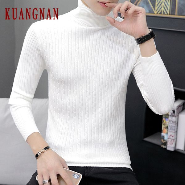 

kuangnan solid striped turtleneck men sweater turtle neck men pullover sweater xxxl 2019 autumn winter man sweaters pull, White;black