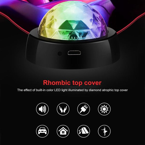 LED Car USB Atmosfera Luz Controle de Som Cristal Magic Ball Disco Lamp RGB colorido da música DJ Luz