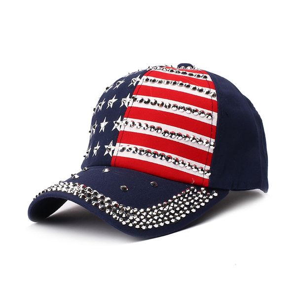 

hiking cap sparkle rhinestone decorative us flag printed hat headwear adjustable back closure usa president election pattern zh, Black;white
